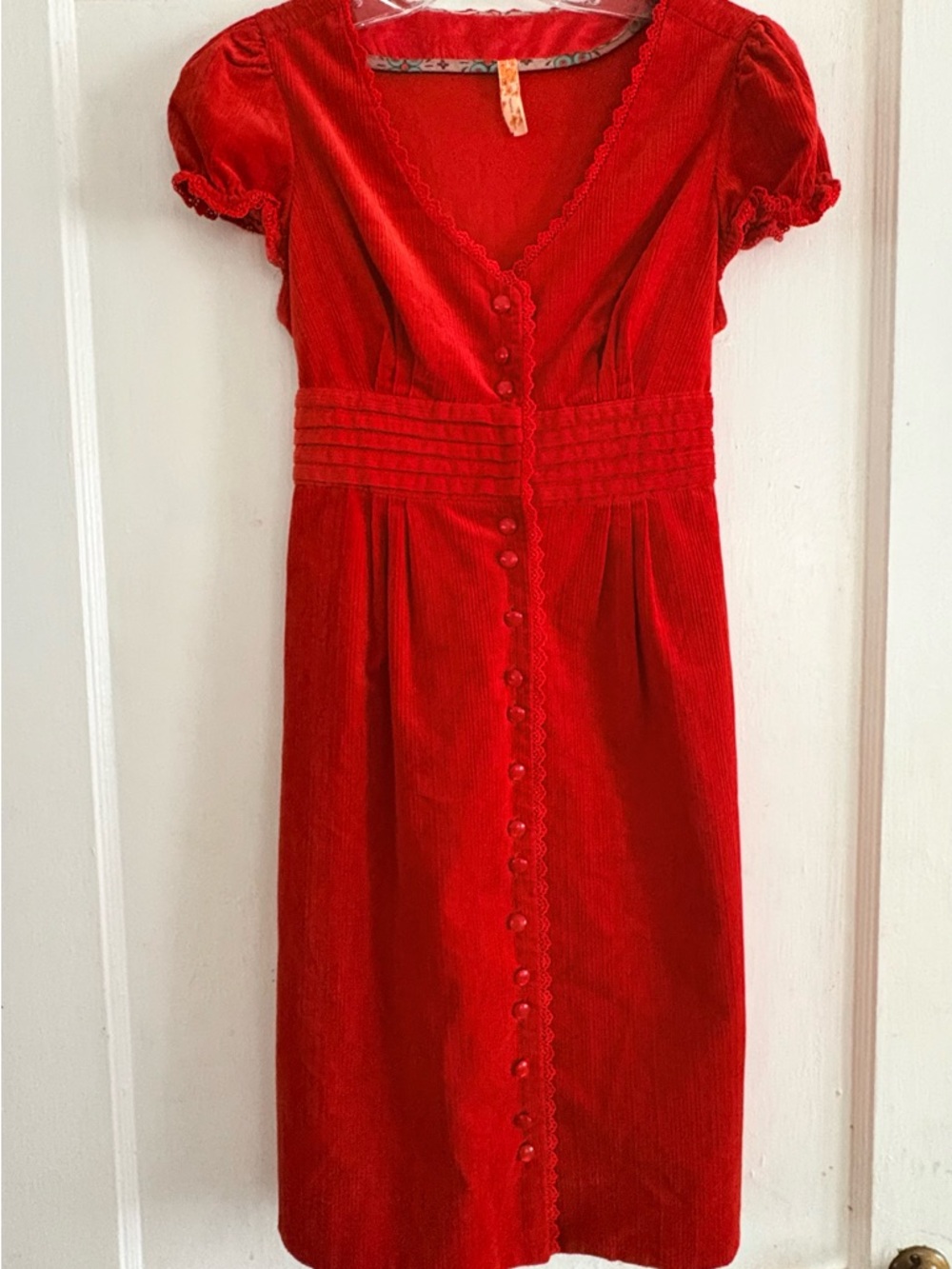 Maeve Red Button-Front Midi Corduroy Dress Anthropologie